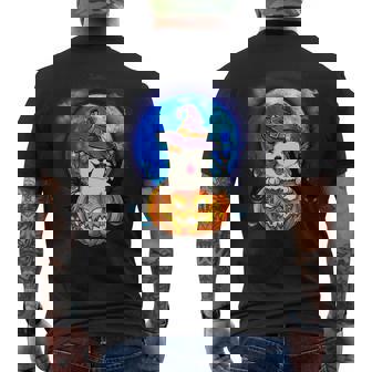 Dog Akita Witch Hat Pumpkin Scary Halloween Dog Lovers Mens Back Print T-shirt - Monsterry