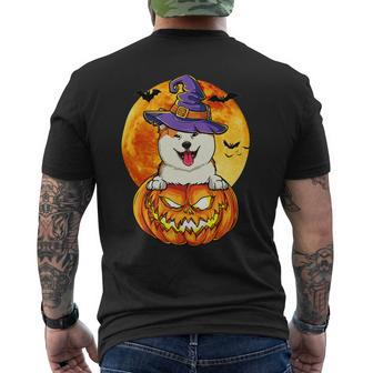 Dog Akita Witch Pumpkin Halloween Dog Lover Funny Mens Back Print T-shirt - Monsterry AU