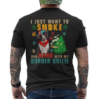 Dog Border Collie Smoke And Hang With My Border Collie Funny Smoker Weed Mens Back Print T-shirt - Monsterry UK