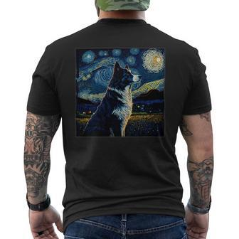 Dog Border Collie Surrealism Starry Night Border Collie Dog Mens Back Print T-shirt - Monsterry