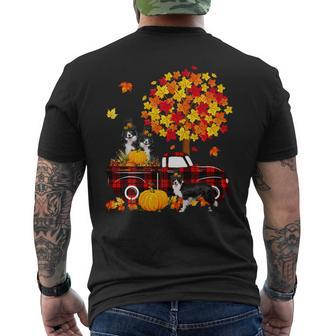 Dog Border Collie Three Border Collies On Pickup Truck Thanksgiving Fall Tree Mens Back Print T-shirt - Monsterry UK