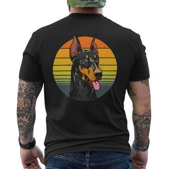 Dog Doberman Friendly Face Doberman Pinscher Retro Vintage Sunset Mens Back Print T-shirt - Monsterry
