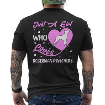 Dog Doberman Heart Shape Dog Just A Girl Who Loves Doberman Pinschers Mens Back Print T-shirt - Monsterry DE