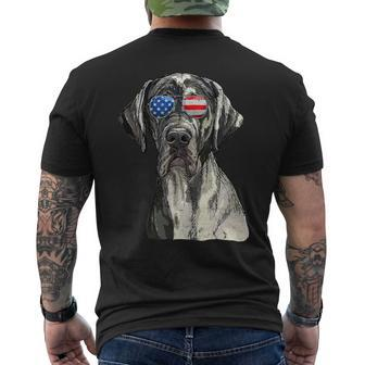 Dog Great Dane Sunglasses American Usa Flag 4Th Of July Fourth Mens Back Print T-shirt - Monsterry