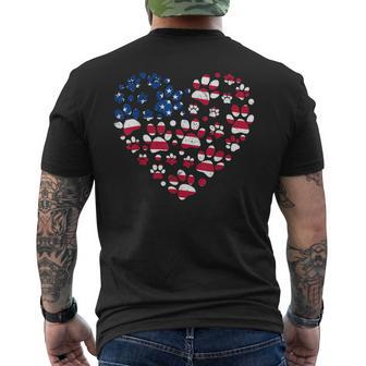 Dog Paw Prints Heart Us American Flag 4Th Of July Patriotic Mens Back Print T-shirt | Mazezy