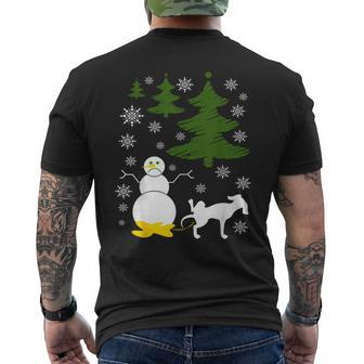 Dog Pees On Snowman Ugly Xmas Sweater Men's T-shirt Back Print | Mazezy