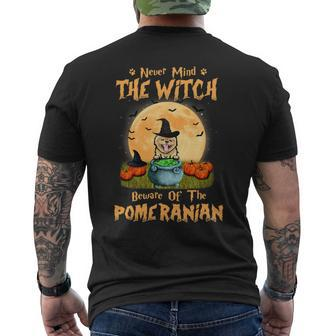 Dog Pomeranian Never Mind The Witch Beware Of Pomeranian Dog Halloween 3 Mens Back Print T-shirt - Monsterry