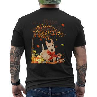 Dog Scottish Terrier Maple Tree Thanksgiving Day Cute Dog Fall 1 Mens Back Print T-shirt - Monsterry