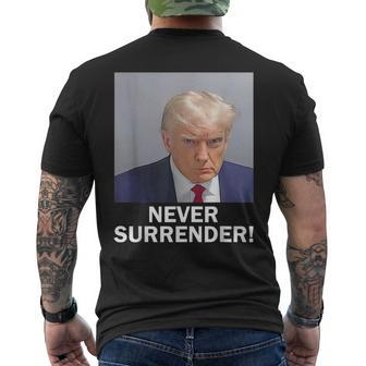 Donald Trump Never Surrender Shot President Vote 2024 Men's T-shirt Back Print | Mazezy