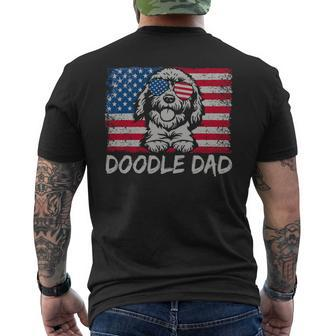 Doodle Dad American Flag Joke Fathers Day Goldendoodle Dad Mens Back Print T-shirt - Monsterry