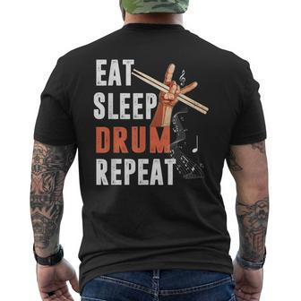 Drummer Eat Sleep Drum Repeat Drum Kit Musician Gifts Mens Back Print T-shirt | Mazezy