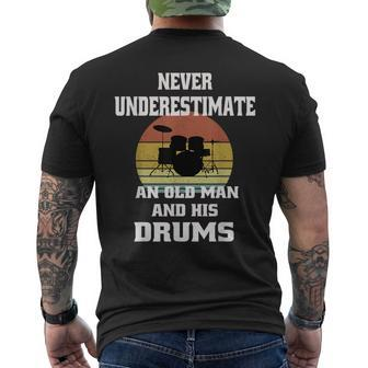 Drummer Never Underestimate Old Man And His Drum Set Retro Men's T-shirt Back Print - Seseable