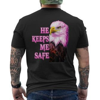 Eagle He Keeps Me Safe - She Keeps Me Wild Mens Back Print T-shirt | Mazezy
