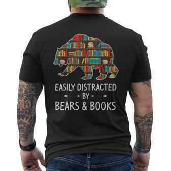 Easily Distracted By Bears & Books Lover Mammal Animal Men's T-shirt Back Print | Mazezy