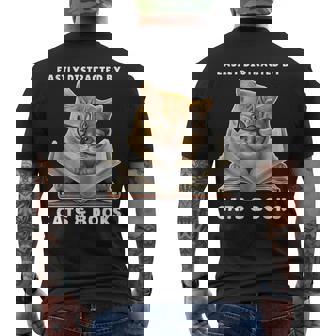 Easily Distracted By Cats And Books Cat Book Lover Club Mens Back Print T-shirt | Mazezy