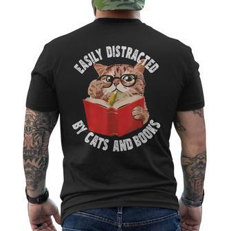 Easily Distracted By Cats And Books - Funny Cat & Book Lover Mens Back Print T-shirt - Thegiftio UK