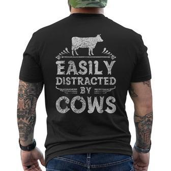 Easily Distracted By Cows T Funny Cow Farmer Gifts Mens Back Print T-shirt | Mazezy