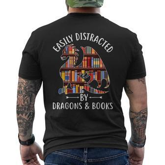 Easily Distracted By Dragons And Books Dragon Lover Mythical Mens Back Print T-shirt