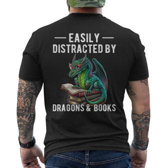 Easily Distracted By Dragons And Books Dragons Lover Funny Mens Back Print T-shirt | Mazezy