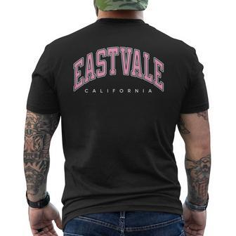 Eastvale California Ca Varsity Style Pink Text Men's T-shirt Back Print | Mazezy DE