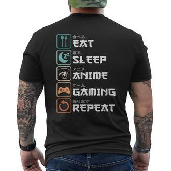 Eat Sleep Anime Gaming Repeat Funny Otaku Gamer Mens Back Print T-shirt - Seseable