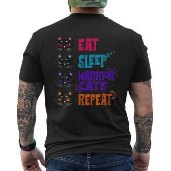 Eat-Sleep-Cat Warrior-Repeat-Cat Lover Men's T-shirt Back Print - Seseable