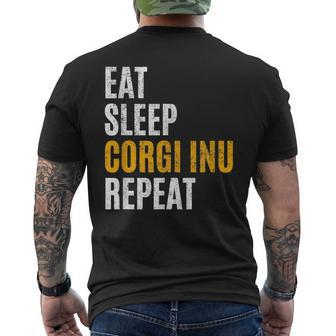 Eat Sleep Corgi Inu Repeat Vintage Retro Mens Back Print T-shirt | Mazezy