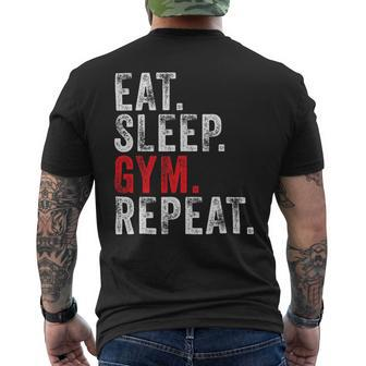 Eat Sleep Gym Repeat Funny Workout Train Vintage Distressed Mens Back Print T-shirt - Monsterry