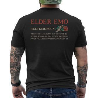 Elder Emo Defination Alt Alternative Music Humor Quote Men's T-shirt Back Print | Mazezy