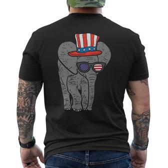 Elephant American Flag Usa 4Th Of July Fourth Patriot Animal Mens Back Print T-shirt - Monsterry