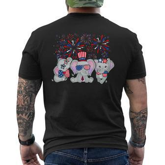 Elephant Fireworks Sunglasses Hat Merica Funny 4Th Of July Mens Back Print T-shirt - Monsterry