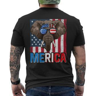 Elephant Merica 4Th Of July American Flag Usa Republican Mens Back Print T-shirt - Monsterry