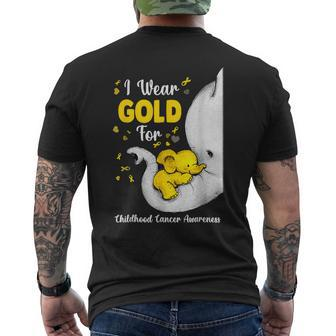 Elephant I Wear Gold Ribbon For Childhood Cancer Awareness Men's T-shirt Back Print | Mazezy