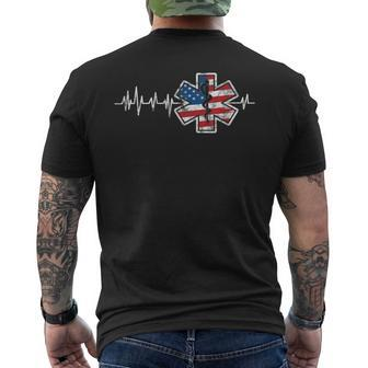 Ems Emergency Medical Service Usa Flag Heartbeat 4Th Of July Mens Back Print T-shirt - Monsterry DE