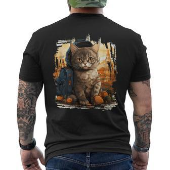 European Siamese Suphalak Cat Travel With Beret & Backpack Men's T-shirt Back Print | Mazezy
