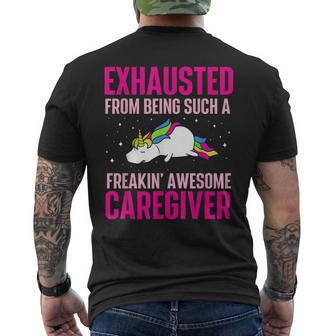 Exhausted From Being Awesome Caregiver Caregiving Carer Men's Crewneck Short Sleeve Back Print T-shirt | Mazezy AU