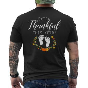 Extra Thankful Pregnancy Baby Announcement Thanksgiving Mens Back Print T-shirt | Mazezy