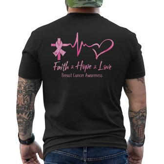 Faith Hope Love Breast Cancer Awareness Ribbon Heartbeat Men's T-shirt Back Print