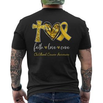 Faith Love Cure Gold Ribbon Childhood Cancer Awareness Men's T-shirt Back Print