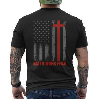 Faith Over Fear 4Th Of July American Flag Cross Mens Back Print T-shirt - Monsterry UK