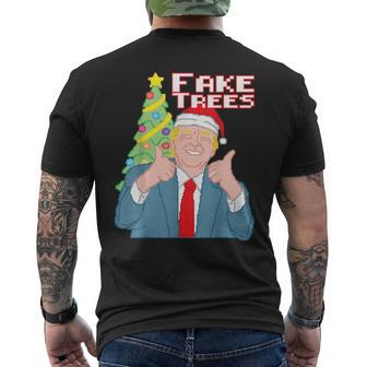 Fake Trees Us President Donald Trump Ugly Christmas Sweater Men's T-shirt Back Print - Monsterry