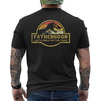 Fatherhood Like Walk In The Park Vintage Dad Tyrannosaurus Men's Back Print T-shirt | Mazezy