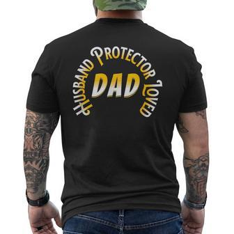 Fathers Day Husband Protector Loved - Dad Mens Back Print T-shirt | Mazezy