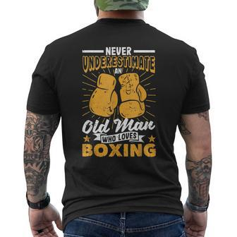 Fathers Day Never Underestimate An Old Man Who Loves Boxing Gift For Mens Mens Back Print T-shirt - Seseable