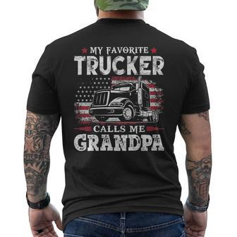 My Favorite Trucker Calls Me Grandpa Usa Flag Father Men's Back Print T-shirt | Mazezy