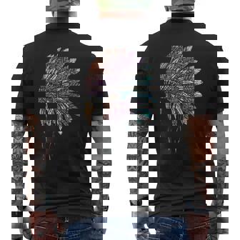 Feathers Headdress Native American Roots Native American Men's T-shirt Back Print | Mazezy