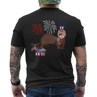 Ferret Holding American Flag Sunglasses Happy 4Th Of July Mens Back Print T-shirt - Monsterry