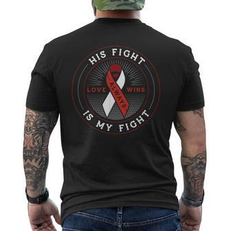 His Fight Is My Fight Ribbon Head And Neck Cancer Awareness Men's T-shirt Back Print | Mazezy