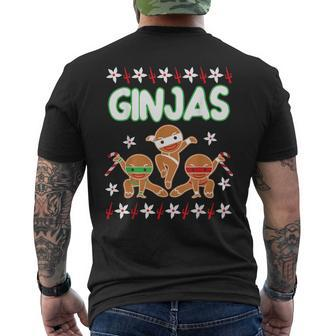 Fighting Ginjas Gingerbread Man Ugly Christmas Sweater Men's T-shirt Back Print - Monsterry