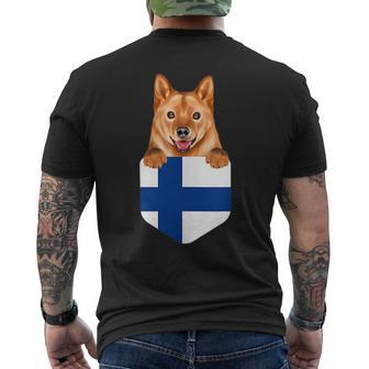 Finland Flag Finnish Spitz Dog In Pocket Men's T-shirt Back Print | Mazezy